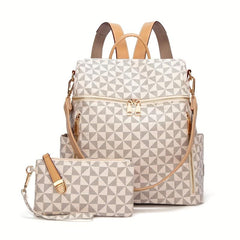 Casual Geometric Pattern Backpack with Purse