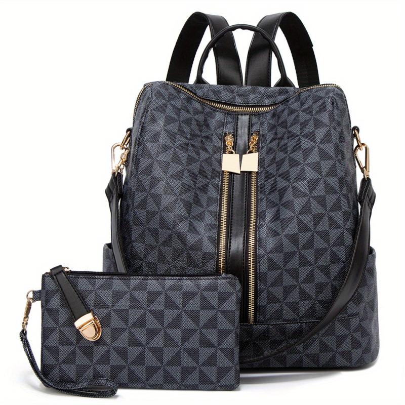 Casual Geometric Pattern Backpack with Purse