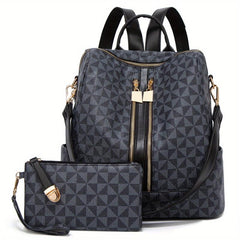 Casual Geometric Pattern Backpack with Purse