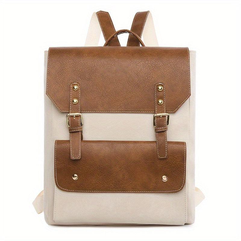 Classic Style Flap Backpack PU Leather School Bag