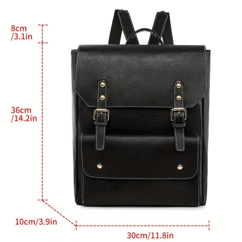 Classic Style Flap Backpack PU Leather School Bag