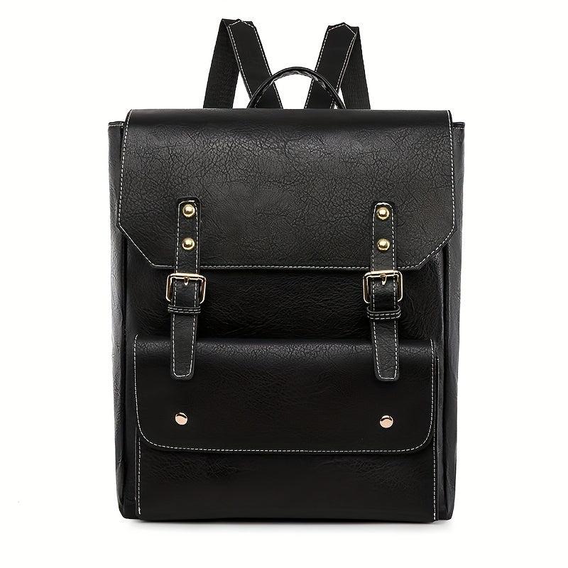 Classic Style Flap Backpack PU Leather School Bag