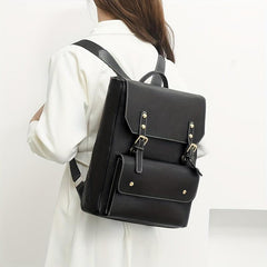 Classic Style Flap Backpack PU Leather School Bag