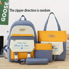 4PCS Large Capacity Preppy Backpack Set School Laptop BookBag Travel Daypack