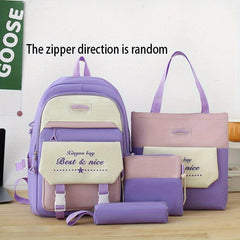 4PCS Large Capacity Preppy Backpack Set School Laptop BookBag Travel Daypack