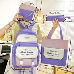 4PCS Large Capacity Preppy Backpack Set School Laptop BookBag Travel Daypack