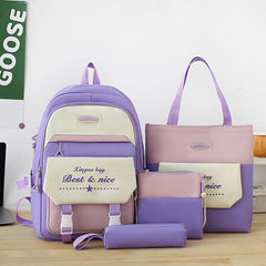 4PCS Large Capacity Preppy Backpack Set School Laptop BookBag Travel Daypack