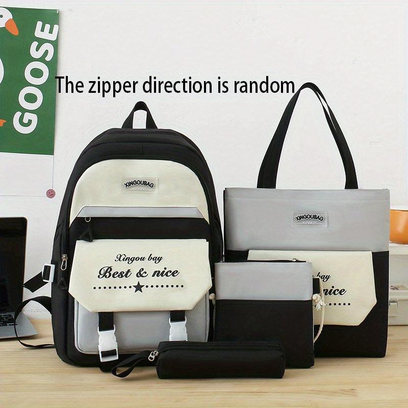 4PCS Large Capacity Preppy Backpack Set School Laptop BookBag Travel Daypack