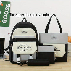 4PCS Large Capacity Preppy Backpack Set School Laptop BookBag Travel Daypack