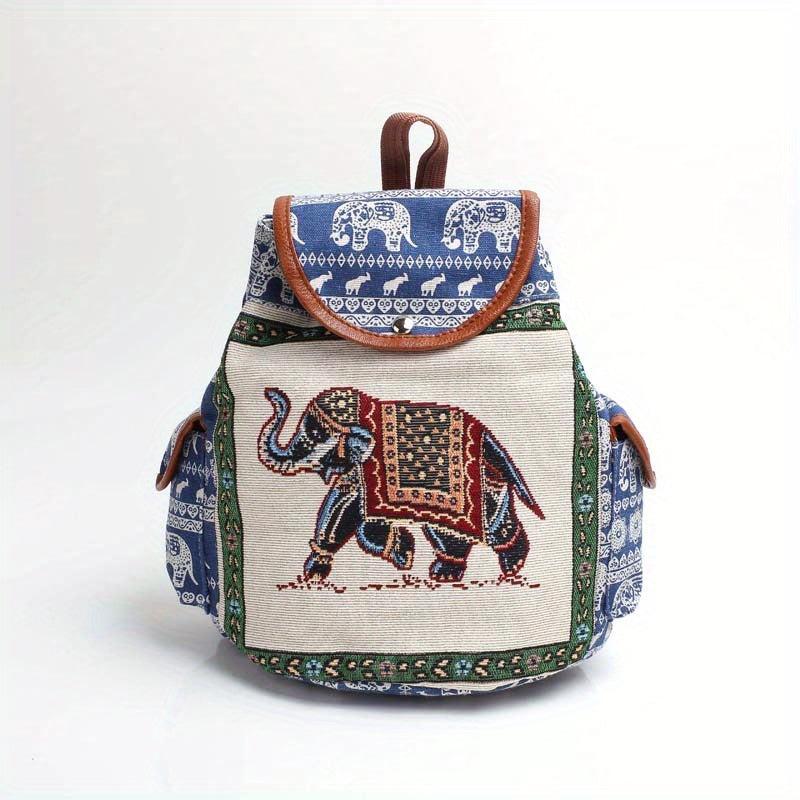 Vintage Elephant Pattern Backpack Women's Travel Daypack