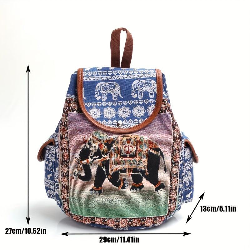 Vintage Elephant Pattern Backpack Women's Travel Daypack