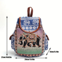 Vintage Elephant Pattern Backpack Women's Travel Daypack