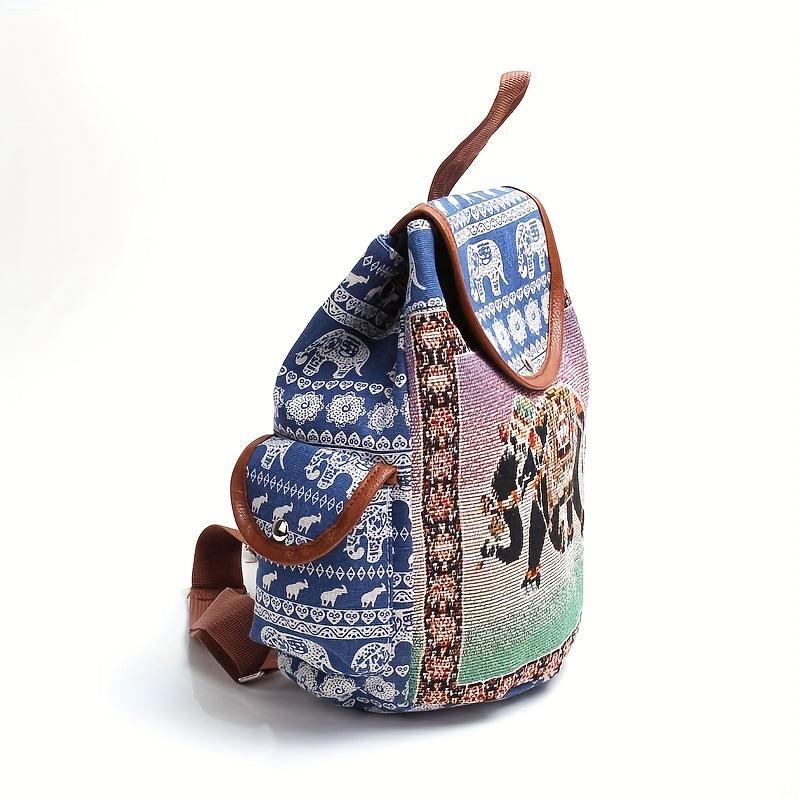 Vintage Elephant Pattern Backpack Women's Travel Daypack