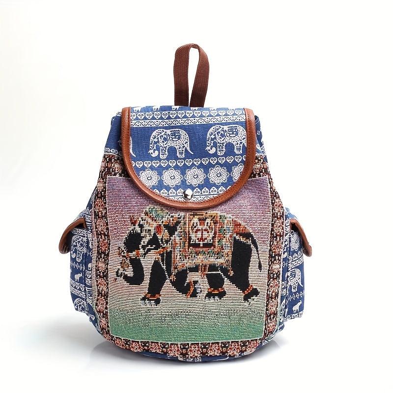Vintage Elephant Pattern Backpack Women's Travel Daypack