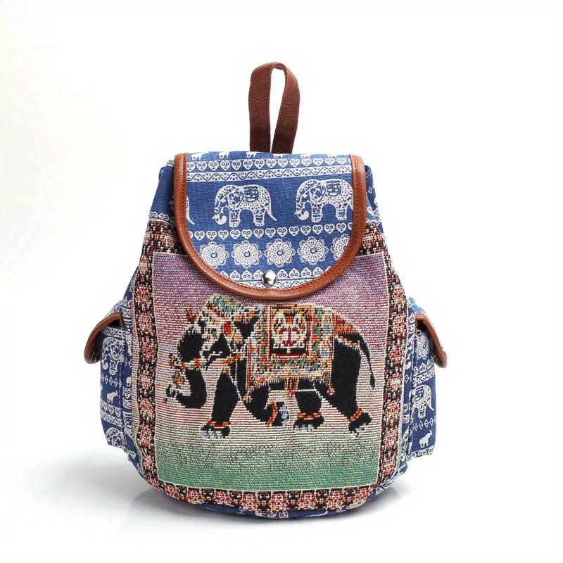 Vintage Elephant Pattern Backpack Women's Travel Daypack