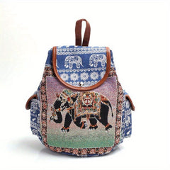 Vintage Elephant Pattern Backpack Women's Travel Daypack
