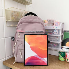 Letter Graphic Functional Backpack Patch Decor Nylon Bookbag