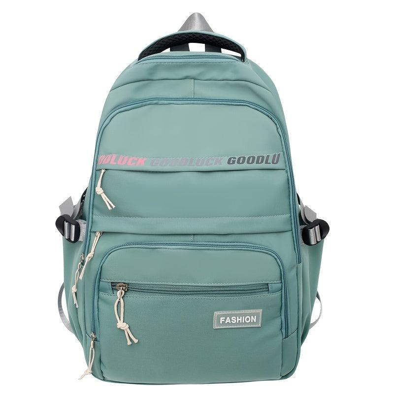 Letter Graphic Functional Backpack Patch Decor Nylon Bookbag