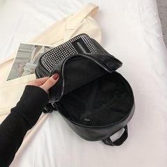 Rhinestone Decor Backpack PU Leather Daypack Double Shoulder Strap