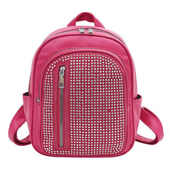 Rhinestone Decor Backpack PU Leather Daypack Double Shoulder Strap