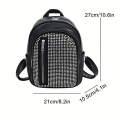 Rhinestone Decor Backpack PU Leather Daypack Double Shoulder Strap