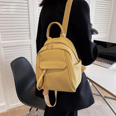 Small Solid Backpack Purse PU Leather Daypack Pockets Travel Schoolbag
