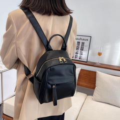 Small Solid Backpack Purse PU Leather Daypack Pockets Travel Schoolbag
