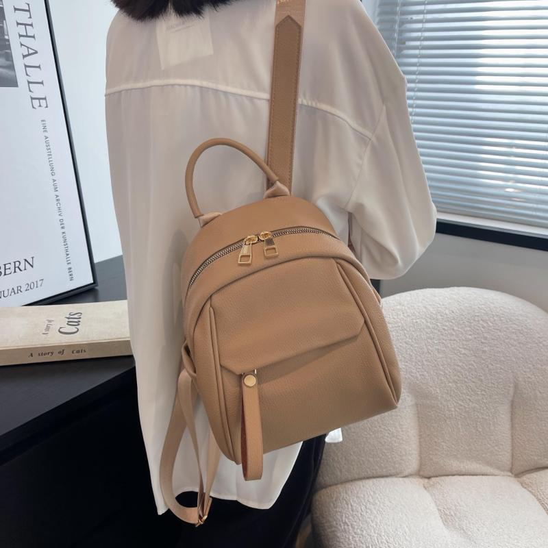 Small Solid Backpack Purse PU Leather Daypack Pockets Travel Schoolbag
