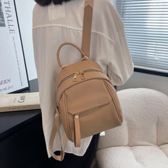 Small Solid Backpack Purse PU Leather Daypack Pockets Travel Schoolbag