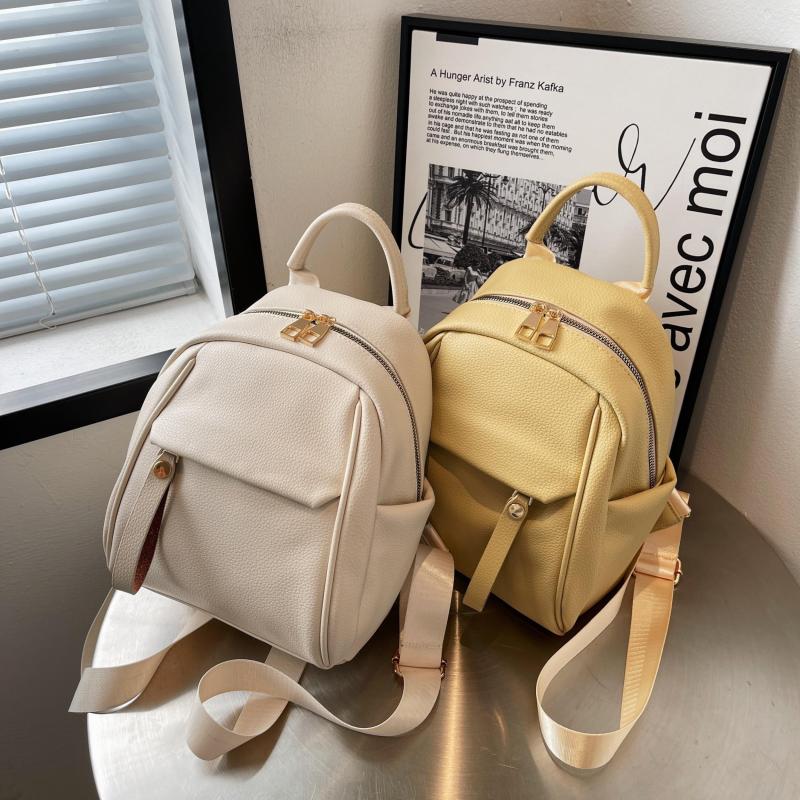 Small Solid Backpack Purse PU Leather Daypack Pockets Travel Schoolbag