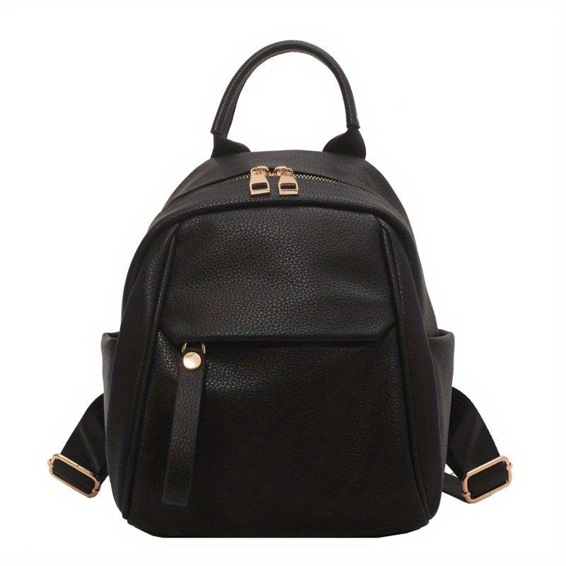 Small Solid Backpack Purse PU Leather Daypack Pockets Travel Schoolbag