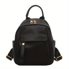 Small Solid Backpack Purse PU Leather Daypack Pockets Travel Schoolbag