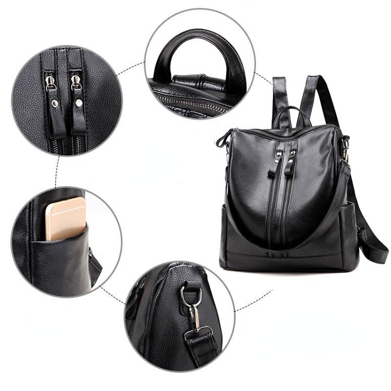 Zipper Front Backpack Purse PU Travel Daypack Women's Two way Shoulder Bag