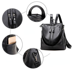 Zipper Front Backpack Purse PU Travel Daypack Women's Two way Shoulder Bag