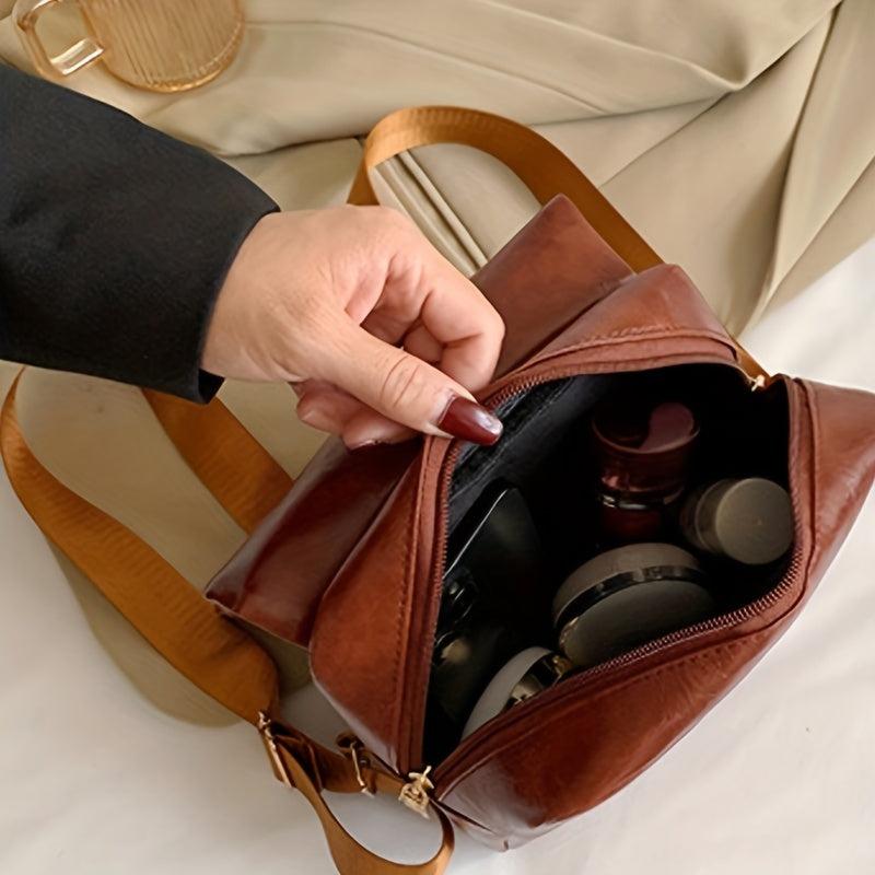 Vintage Stitching Flap Backpack Small Student School Bag Faux Leather Daypack
