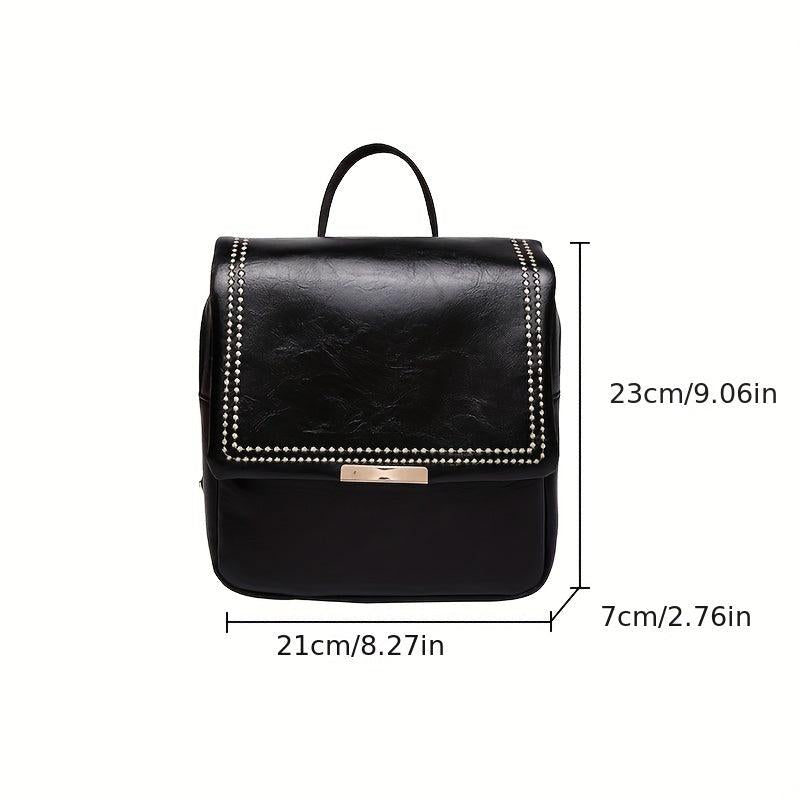 Vintage Stitching Flap Backpack Small Student School Bag Faux Leather Daypack