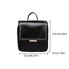 Vintage Stitching Flap Backpack Small Student School Bag Faux Leather Daypack