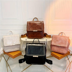 Vintage Stitching Flap Backpack Small Student School Bag Faux Leather Daypack