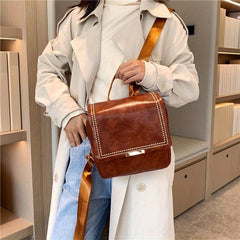 Vintage Stitching Flap Backpack Small Student School Bag Faux Leather Daypack
