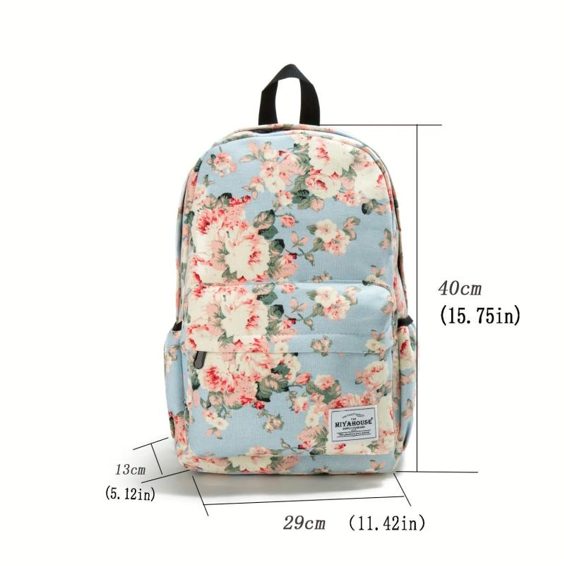 Flower Pattern Canvas Backpack Women's Large Capacity