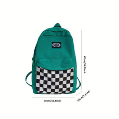 Checkerboard Pattern School Bag Large Capacity Zipper Backpack