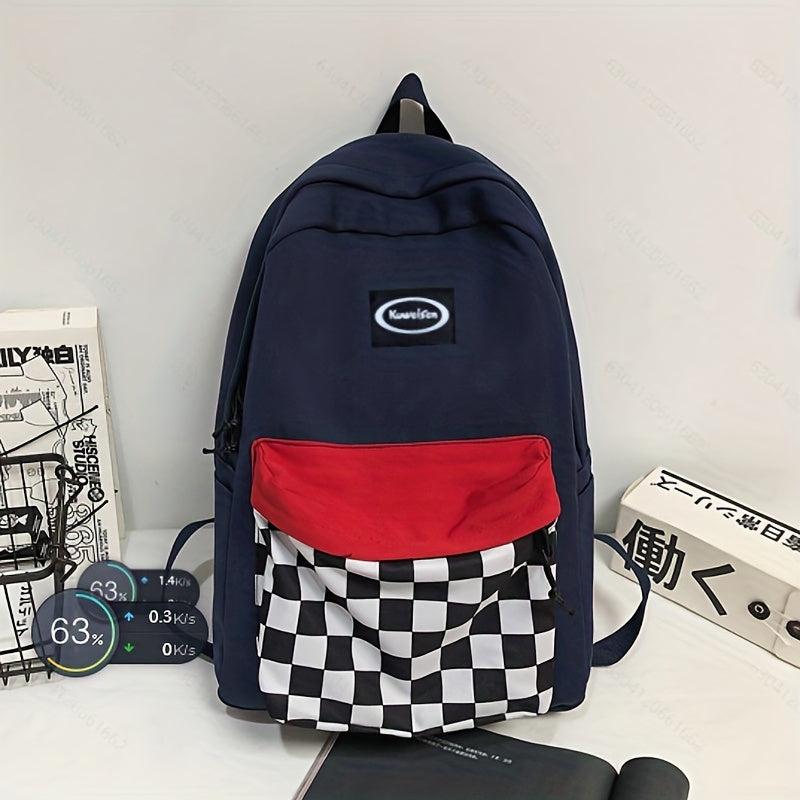 Checkerboard Pattern School Bag Large Capacity Zipper Backpack