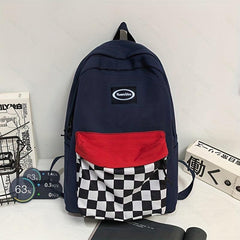 Checkerboard Pattern School Bag Large Capacity Zipper Backpack