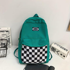 Checkerboard Pattern School Bag Large Capacity Zipper Backpack