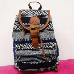 Vintage Canvas Flap Backpack Boho Style Drawstring Daypack