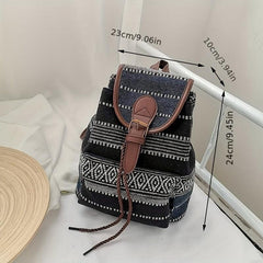 Vintage Canvas Flap Backpack Boho Style Drawstring Daypack