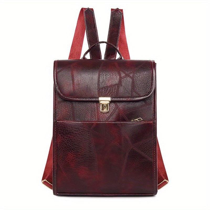 Vintage Style Flap Backpack PU Leather Schoolbag Top Handle Daypack