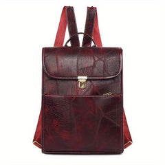 Vintage Style Flap Backpack PU Leather Schoolbag Top Handle Daypack