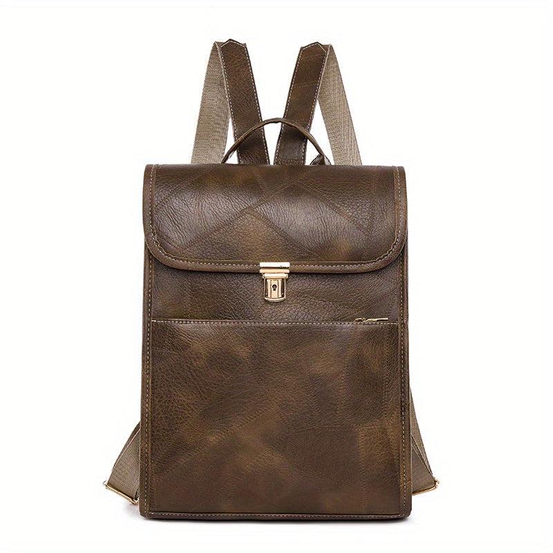 Vintage Style Flap Backpack PU Leather Schoolbag Top Handle Daypack
