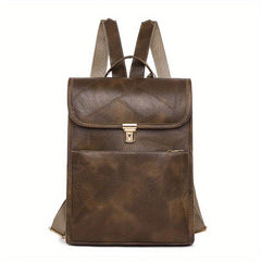 Vintage Style Flap Backpack PU Leather Schoolbag Top Handle Daypack